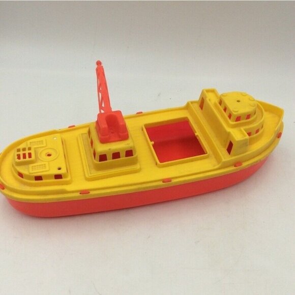 Vintage 60s Toy Plastic Ferry Boat 12” Greek Penny Car Carrier Tug Boats Set 4 - Picture 7 of 16